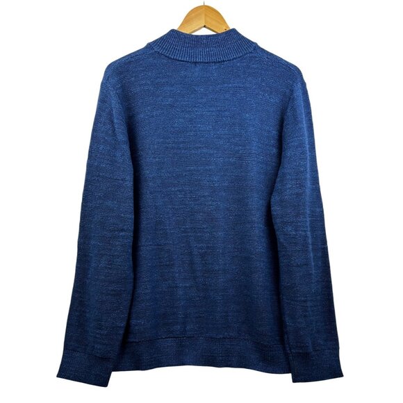 L.L. Bean Sweater Mens Large Organic Cotton Blue Qtr Zip Blue Grandpa Preppy - Picture 3 of 7